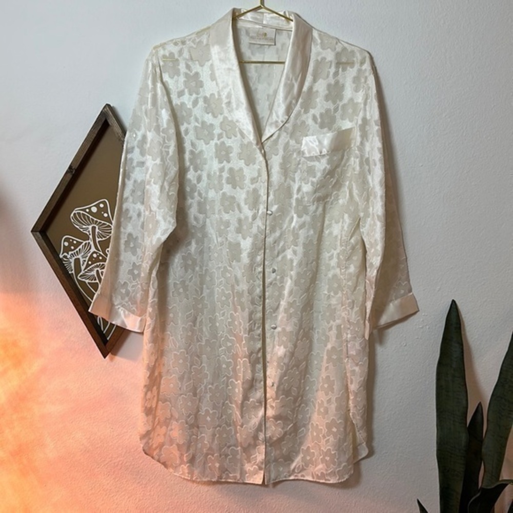 Hunkemöller Floral Intimate Lingerie Satin Sheer Sleep Button Down Night Gown